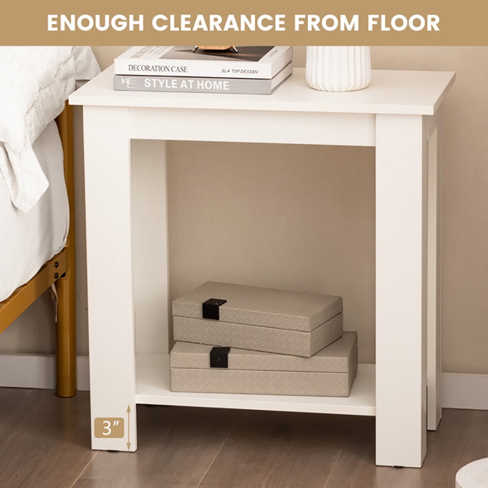 Finihen End Table, 2-Tier Modern Compact End Table with Storage Shelf, Sofa Side Table, Bed Side Table, for Living Room, Bedroom, White Finihen End Table, 2-Tier Modern Compact End Table with Storage Shelf, Sofa Side Table, Bed Side Table, for Living Room, Bedroom, White