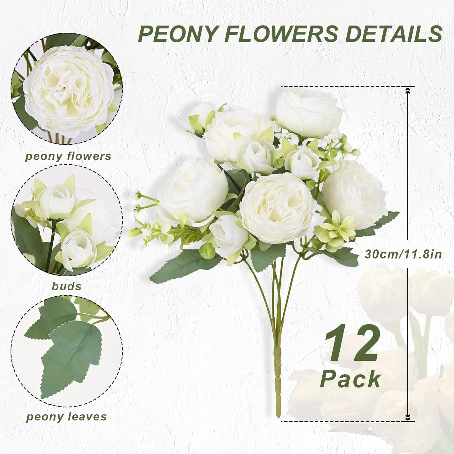 Peonies Artificial Flowers, White Artificial Peonies, Silk Peonies Flowers Fake Peonies Artificial Flowers Peonies Bouquet for Centerpiece Table Wedding Party Home Decor