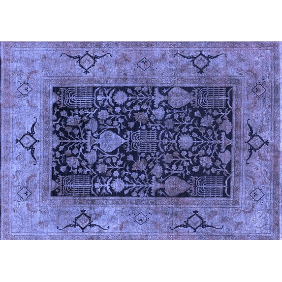 Ahgly Company Machine Washable Indoor Rectangle Oriental Blue Industrial Area Rugs, 7' x 9'