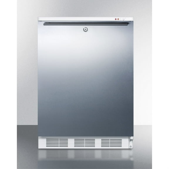 Freestanding medical all-freezer capable of -25 C operation, with lock, wrapped stainless steel door and horizontal handle