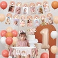 thumbnail image 4 of Boho Rainbow 1st Birthday Decorations for Girl, Isn’t She Lovely Isn't She Onederful Backdrop Cake Topper Apricot Pink Balloon Garland Arch Kit High Chair Banner Photo Banner Number 1 Foil Balloon, 4 of 7