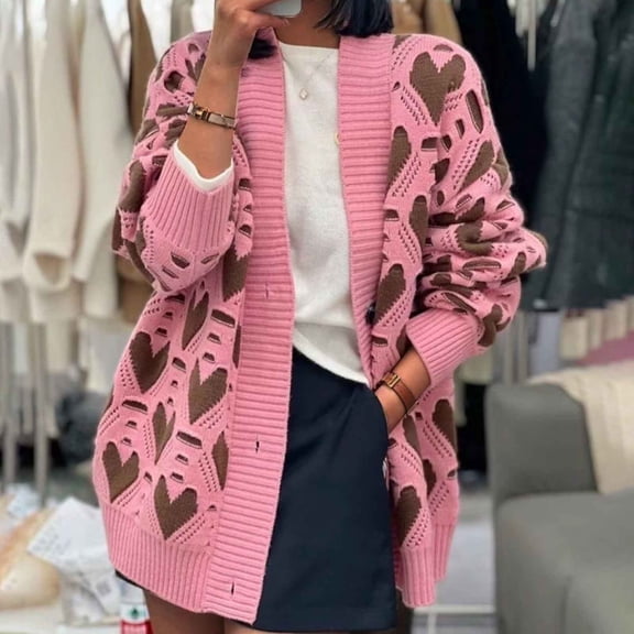 DailyTrove Women's Leaf Print Cardigan, Casual Brunch & Weekend Wear, Soft Cotton Blend, Plus Size Friendly