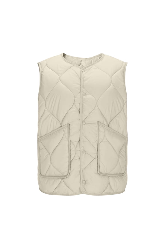 Womens Puffer Quilted Vest Lightweight Bubble Cap Sleeve Jacket Winter Warm Button Down Padded Gilet Winter Outerwear