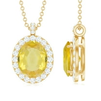 Rosec Jewels Lab Grown Yellow Sapphire Pendant with Diamond Halo for Women - AAAA Grade, 18K Yellow Gold
