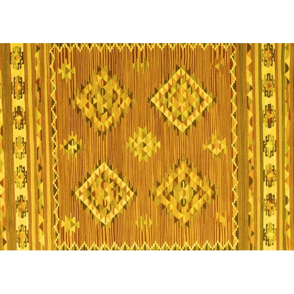 Ahgly Company Machine Washable Indoor Rectangle Persian Yellow Traditional Area Rugs, 7' x 9'