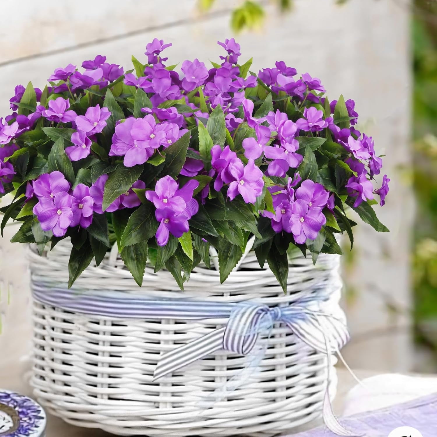 4 Pcs Artificial Flowers Impatiens Bushes Topboutique Silk Impatiens Flowers Faux Flower Greenery Bouquet Fake Flowers Plant for Wedding Home Patio Lawn Garden Porch Hanging Basket Decor, Purple