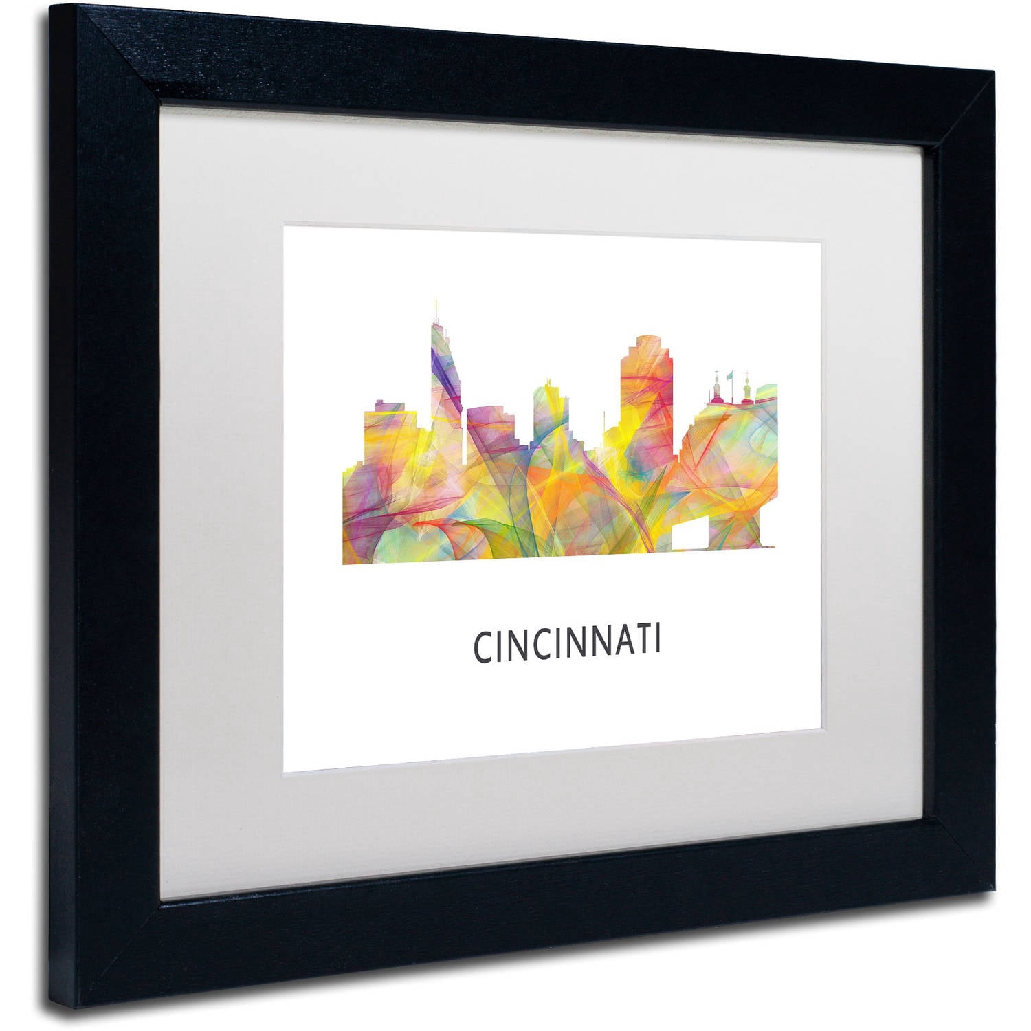 Trademark Fine Art 'Cincinnati Ohio Skyline WB-1' Canvas Art by Marlene Watson, White Matte, Black Frame