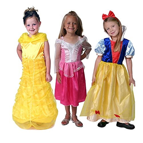 Ensemble de 3 Robes de Princesse Classiques de Style Livre d'Histoires - Rose, Jaune et Rouge - Taille 8-10