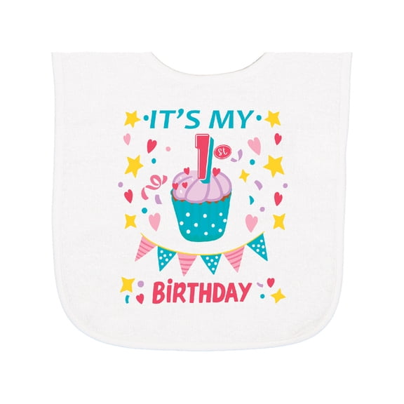 Inktastic Colorful Cupcake and Confetti Girls 1st Birthday Baby Terry Cloth Bib