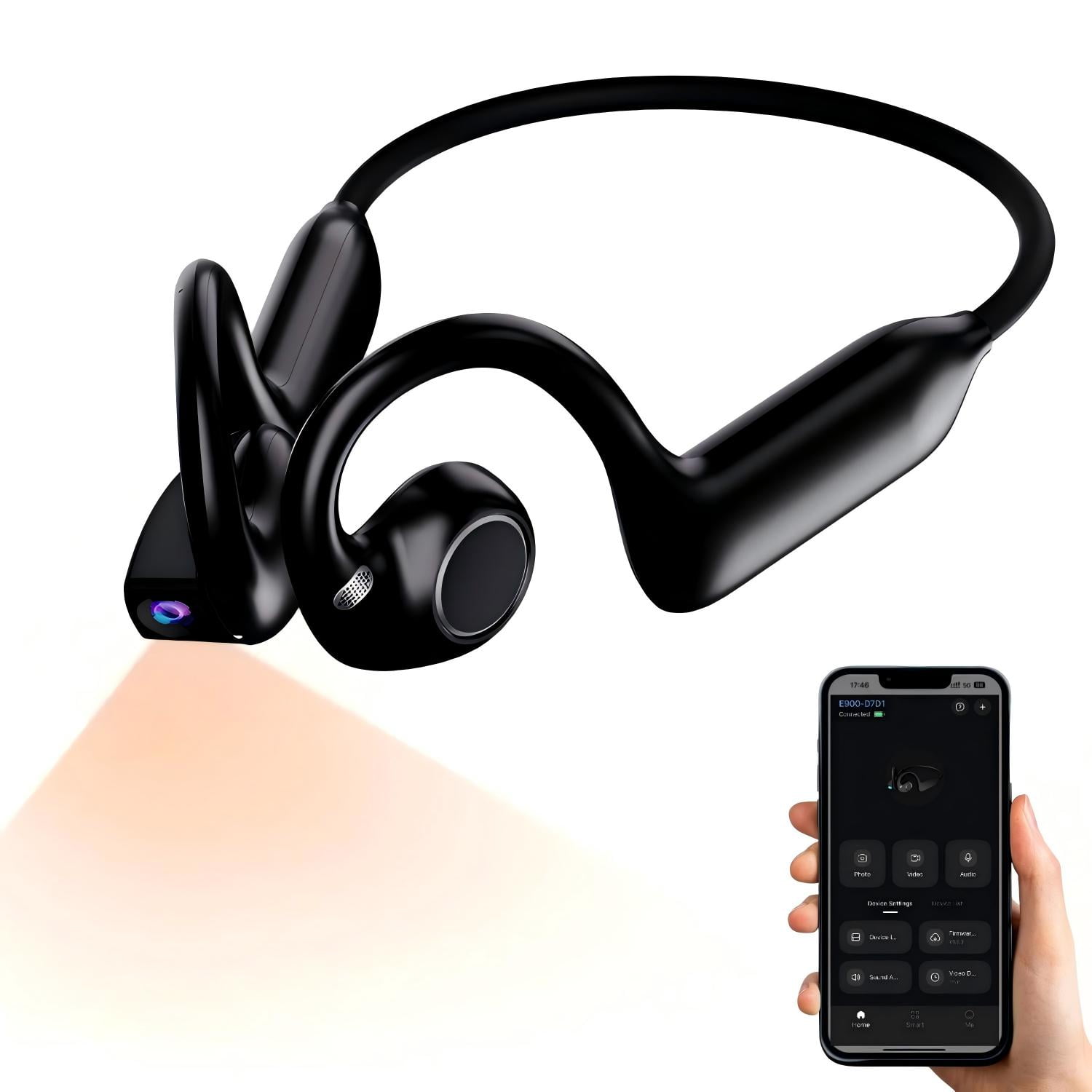Upgraded AI-Powered Smart Headphones with 8MP Camera, EIS Stabilization, Open-Ear Bluetooth Headset Audio, Ai Voice Assistant, Translation & Hi-Fi Sound for Sports & Travel (Black)