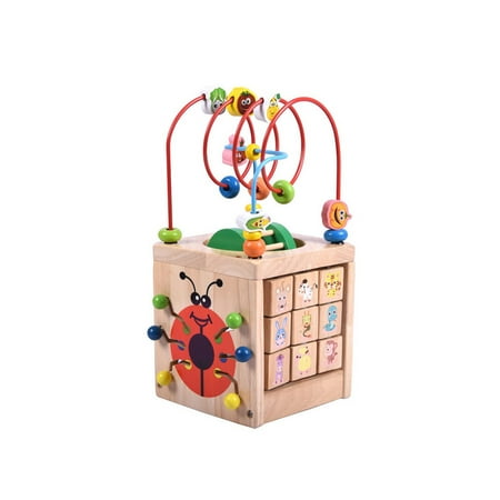 6 in 1 Wooden Bead Maze Activity Cube Multipurpose Activity Center Box ...