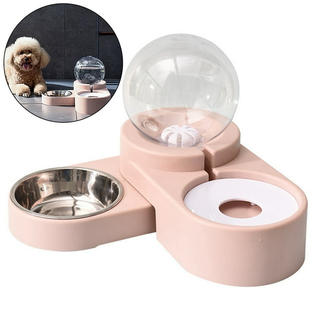 Cat Feeder Automatic Plastic Cat Waterer Food Feeder with Stainless Steel Bowl
