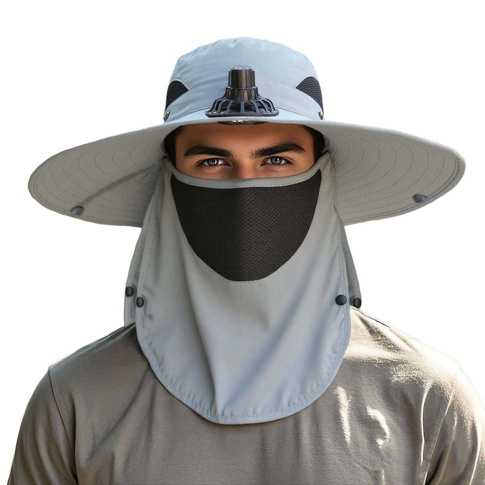 YAYUBA Summer Sun Hat With Fan Wide Brim Outdoor UPF Sun for Hiking Fishing Gardening And Beach Activities Grey