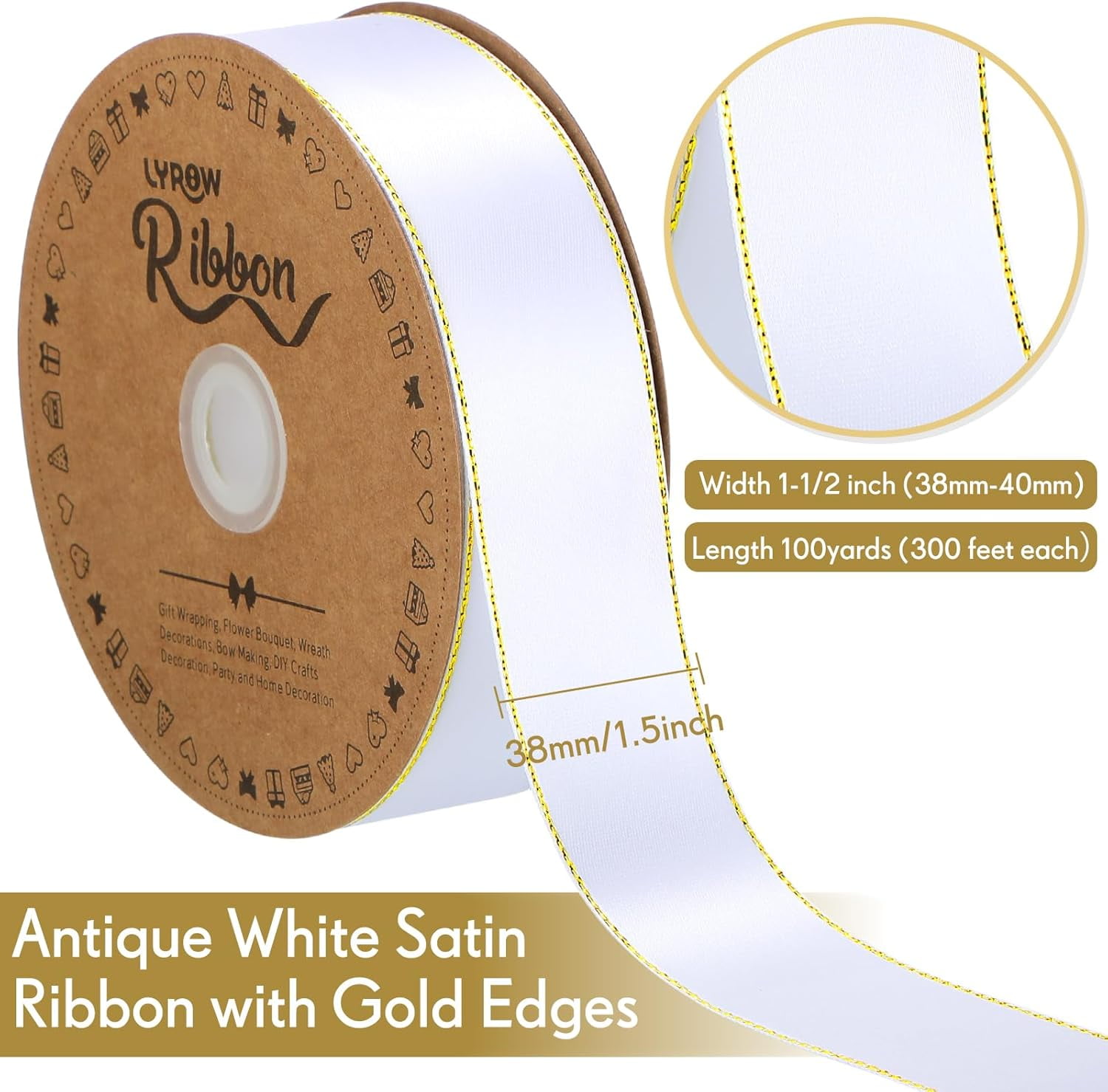 GYTY 50 Yards Red Satin Ribbon with Gold Edges 1.5 Inch Gold Border Fabric Ribbons Funeral Ribbon for Gift Wrapping DIY Crafts Wedding Shower Corsage Bible Decoration Bows Bouquet