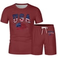 thumbnail image 4 of IWRICH Men's 4th of July Outfits USA Flag Patriot Short Sleeve Shirts and Shorts Set 2 Piece Independence Day Athletic Jogging Tracksuits Brick Red XXXL, 4 of 4