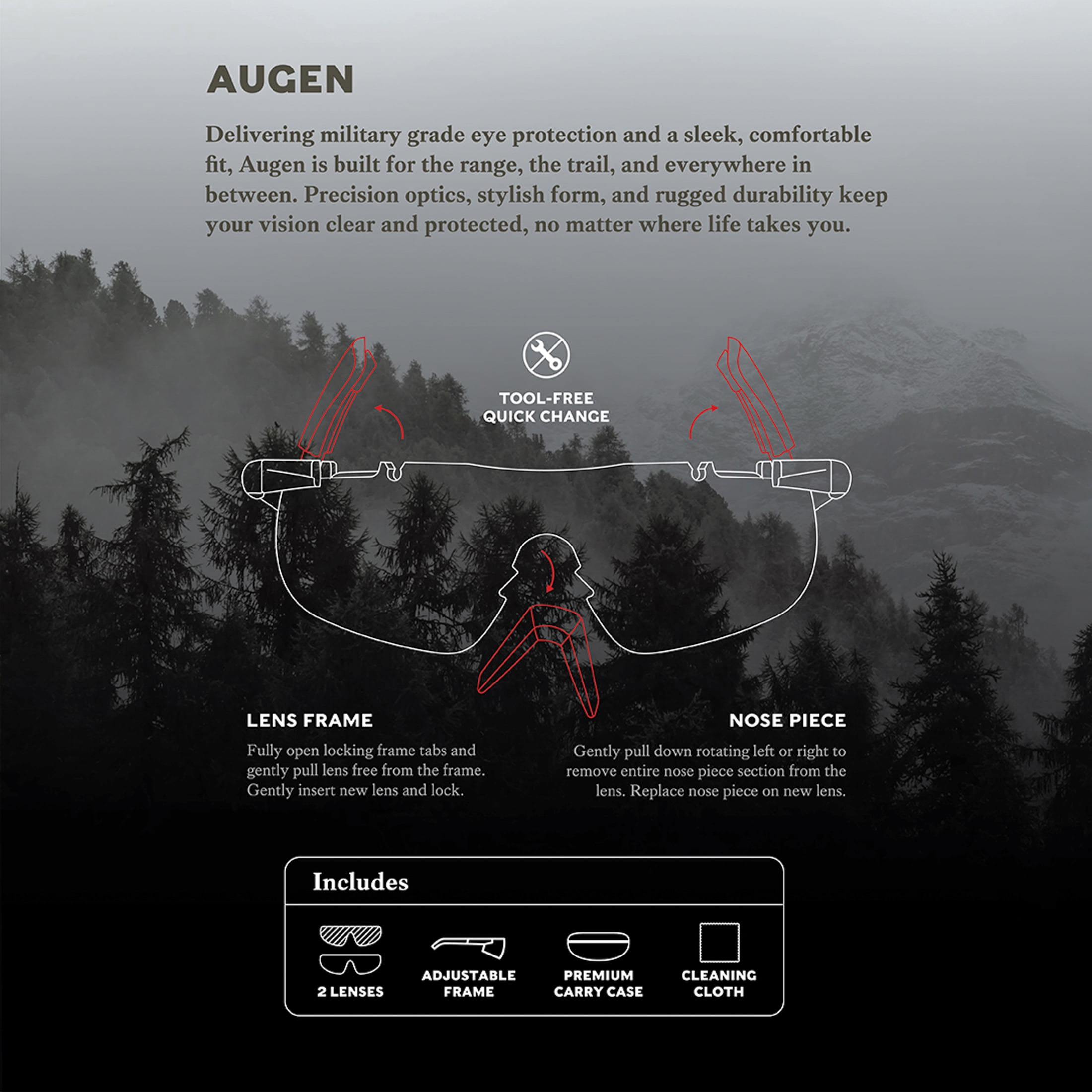 Swiss Tech Augen Shooting Glasses, Anti-Fog, Scratch-Resistant, Low-Profile, UV400, 2 Lenses