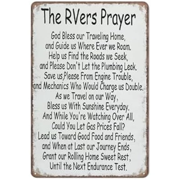 Camping Decor Funny Tin Sign Rustic Rvers Prayer RV Camper Metal Wall Art for Kitchen Garden Bathroom Farm Coffee 8x12 Inch
