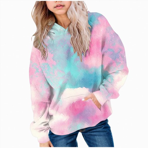 larppty Cute Hoodies for Girls Tie Dye Oversized Pullover Sweatshirts Long Sleeve Trendy Shirts Preppy Clothes (Yellow,5-6 Years)