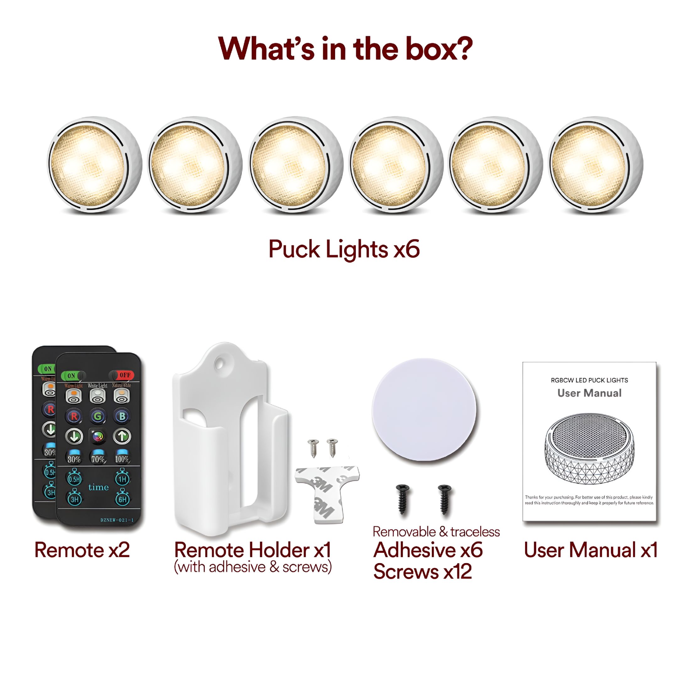 HIBIBUD 2026 New Led Puck Lights Battery Operated Led Under Cabinet Lighting Wireless Stick on Tap Lights with Remote Control Color Changing Timer Function for Cabinets,Shelves,Closets - 6Pack White
