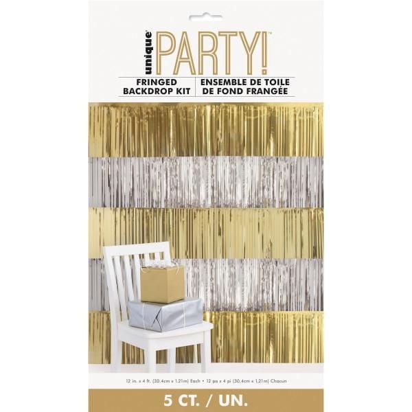Modern Christmas Gold & Silver Foil Fringe Garland Photo Backdrop Kit 4 ft, 5 ct, 12inch x 4ft each piece