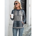 thumbnail image 1 of Two Tone Drawstring Kangaroo Pocket Leopard Print Hoodie for Women, 1 of 3
