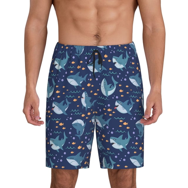 Fotbe Cartoon Sharks2 Pantalones Cortos de Pijama para Hombre, Ropa de Dormir, Pantalones de Pijama Cortos para Hombre-4X-Large