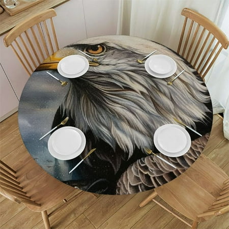 

Patifu Bald Eagle Round Table Cover Stain Resistant Washable Indoor Outdoor Tablecloth Kitchen Dining Wedding Parties Picnic Camping 100% Polyester Fiber 54-58