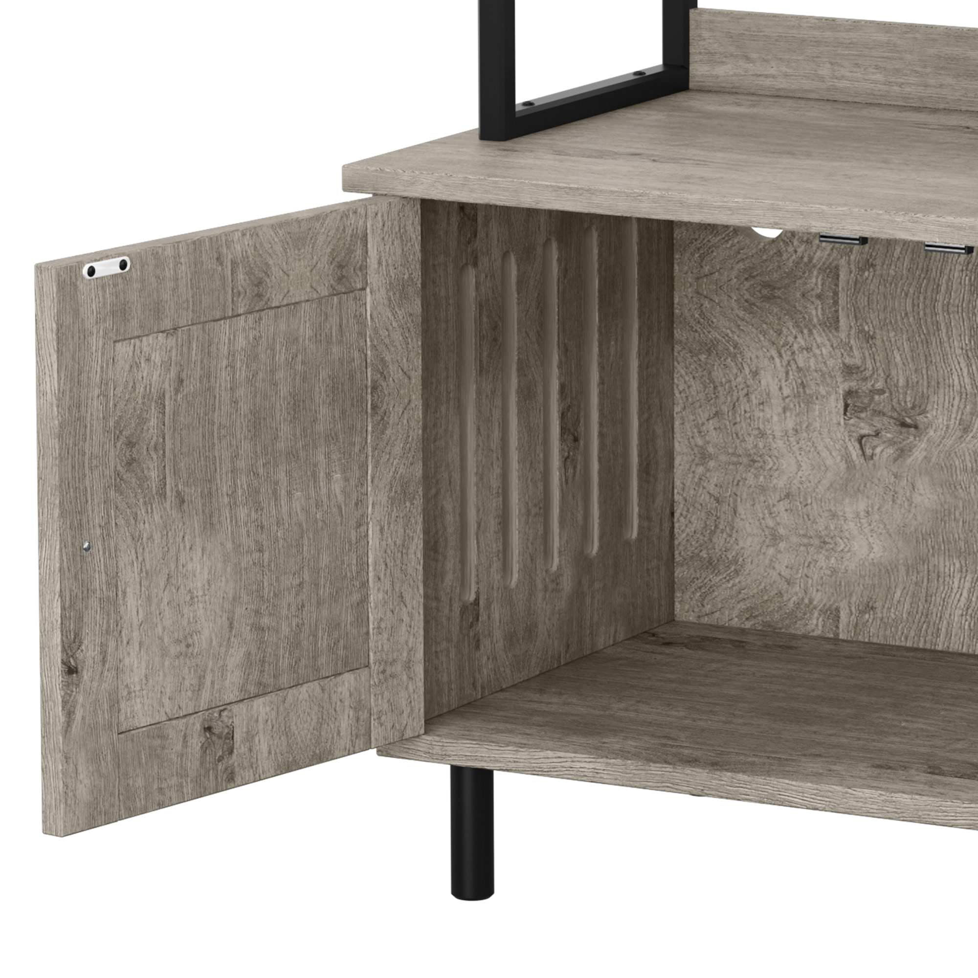 Uforic Cat Litter Box Enclosure, Large Indoor Hidden Wooden Cat Furniture with Shelves & USB & Type-C Outlets, Gray