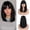 Black, variant on Blonde Bob Wigs with Bangs Shoulder Length Straight Natural Looking Synthetic Heat Resistant Medium Hair Wigs for Women Daily Party, 16 Inch Dirty Blonde