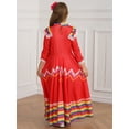 thumbnail image 5 of TiaoBug Girls Mexican Folklorico Dance Dress Long Sleeve National Dancewear with Flower Hair Clip Red 7-8, 5 of 6
