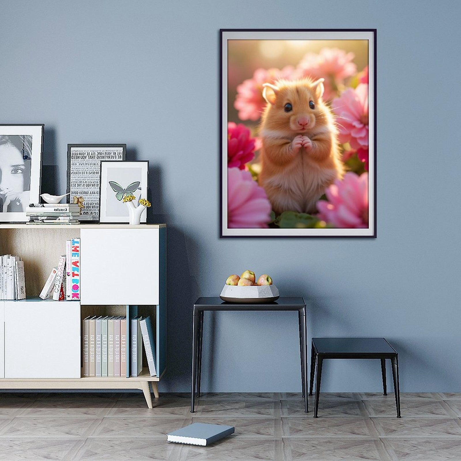 Diamond Art Kit for Adults, Cute Hamster Among Pink Flowers Diamond Painting for Adults Beginners, DIY Diamond Art Painting Kits, 5D Diamond Painting Crafts for Home Decor 12x16 Frameless
