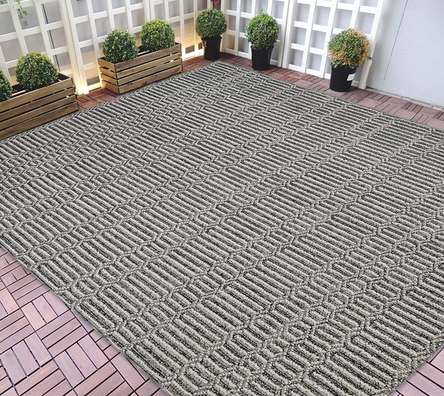 HR Indoor Outdoor Area Rugs 8x10 Striped Pattern Gray Outdoor Carpet 