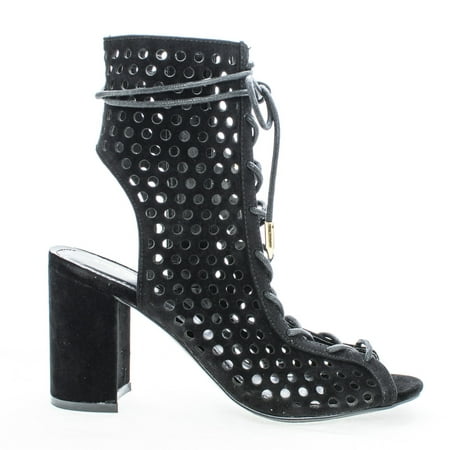 Sundaze by Shoe Republic, Chunky Block High Heel Bootie Sandal Ghillie Lace Up Sandal Perforation