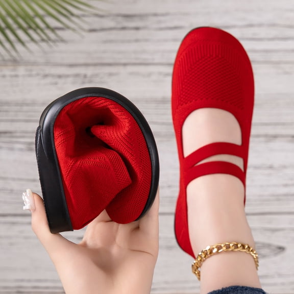 Willtoo Ballet Flats Shoes for Women Foldable Round Toe Orthopedic Shoes Knit Fabric, Arch Support, Massage Bumps Insoles, Rubber Soles, Elastic Band, Comfortable Dressy Casual