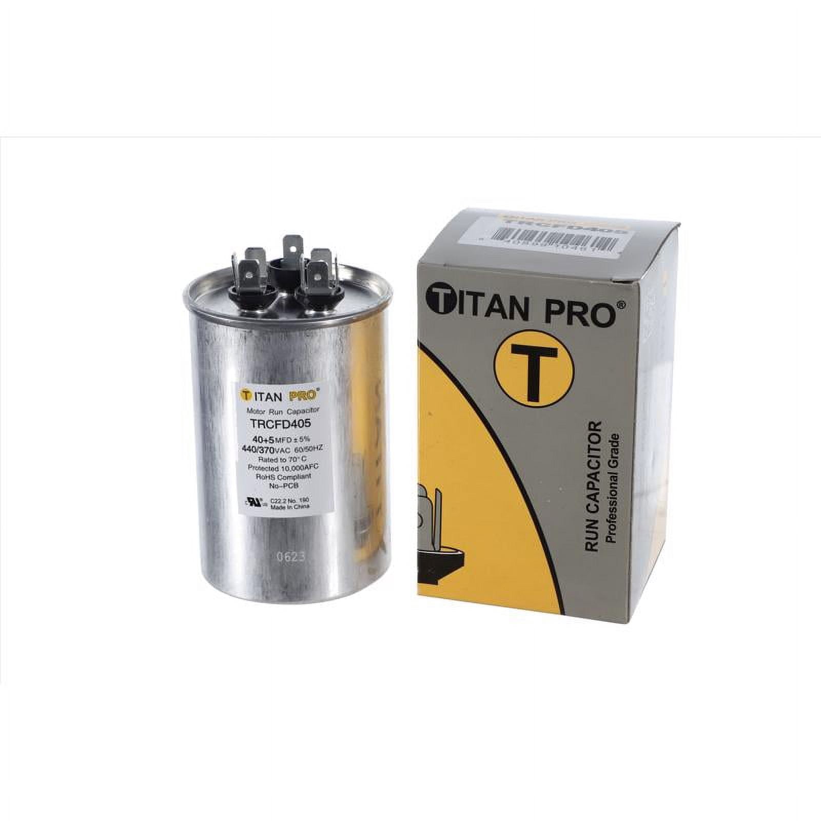 TitanPro TRCFD405 HVAC Round Dual Motor Run Capacitor. 40/5 MFD/UF 440/370 Volts