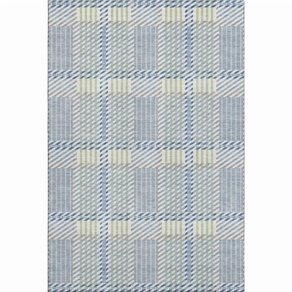 HomeRoots 678710 8 x 10 ft. Denim Blue, Ivory & Gray Plaid Washable Machine Made Rectangle Area Rug with UV Protection