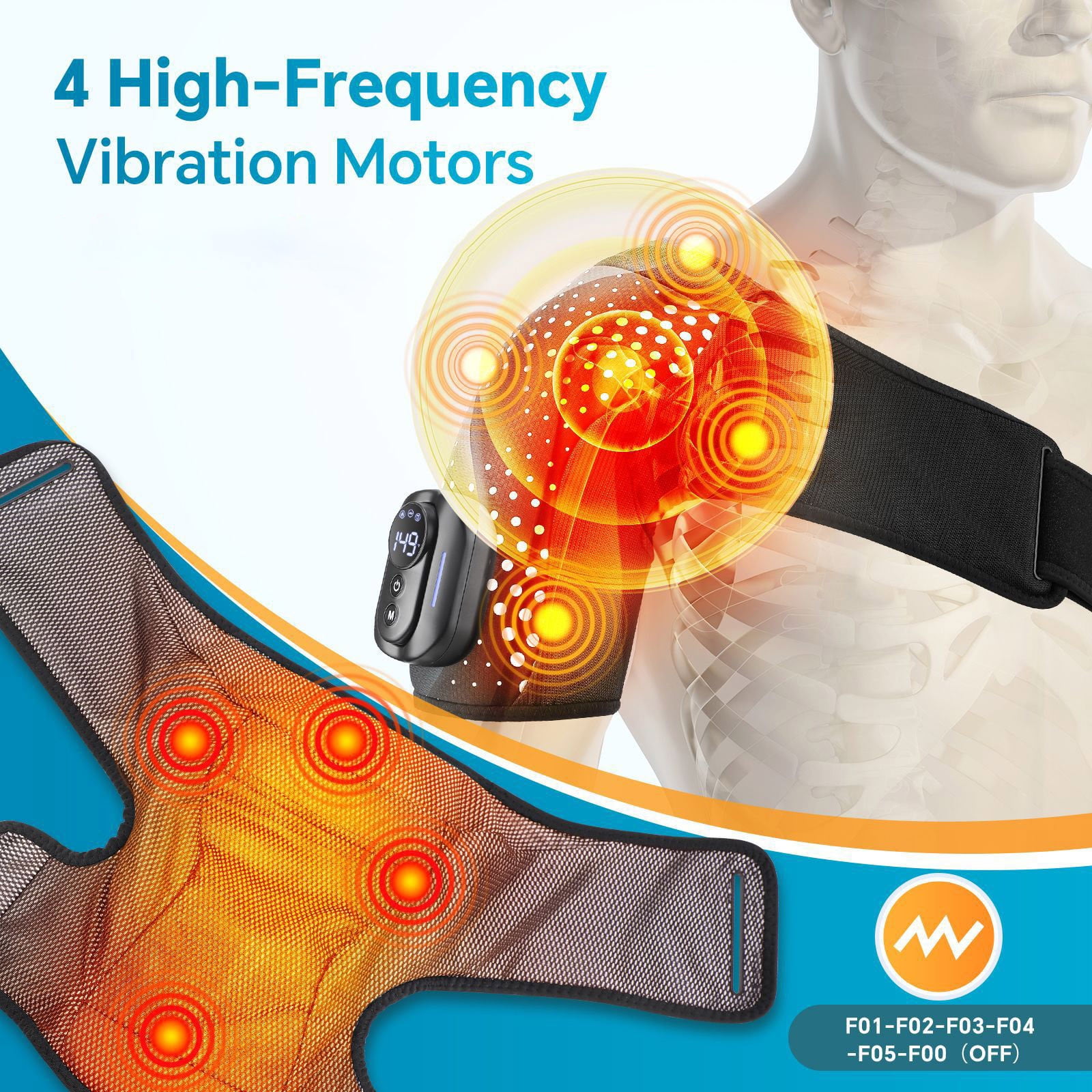 DAMAI Shoulder Heating Pad with Massager, Portable Shoulder Brace with Magnetic Detachable Remote Control, 5000amh Battery Powered Detachable Controller Heated Massage with 5 Heats &Vibrations
