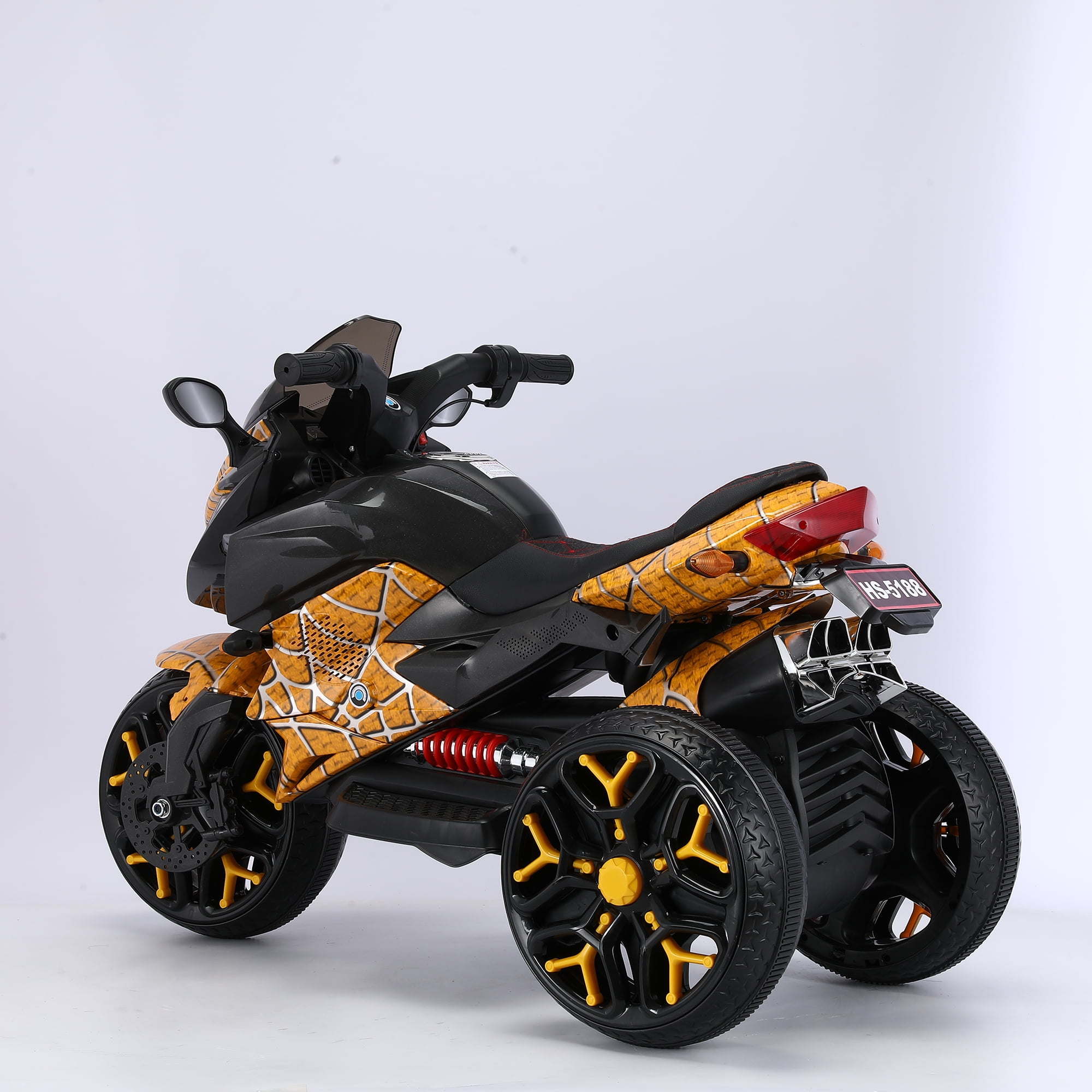 HNH Kids Motorcycle for 3-6 Year old, 3-Wheels Ride On Motorcycle, 12V Battery Powered Motorbike with PU Seat Training Wheels/Manual Throttle/Lighting Wheels/Wireless,Red