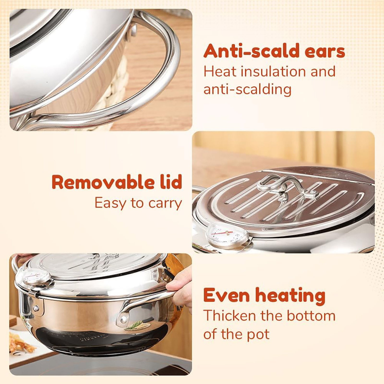 Cooking Utensils Clearance! One Piece Stainless Steel Frying Pan Stainless Deep Fryer New Japanese Deep Fryer Pot Stainless Deep Frying Pan with Lid Temperature & Oil Drip Drainer Filter Rack For
