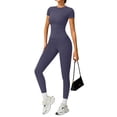 thumbnail image 2 of Clossjun Womens Two Piece Workout Sets Slim Fit Short Sleeve Shirt High Waist Leggings Yoga Outfits Matching Gym Suits, 2 of 6