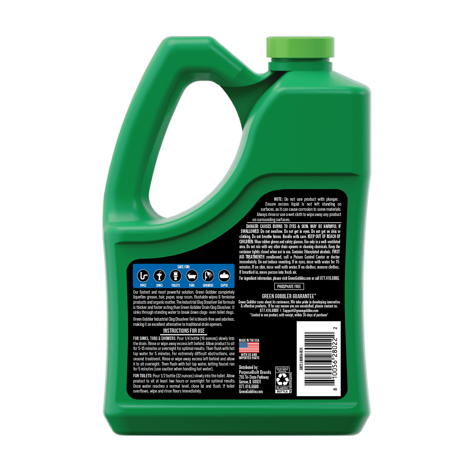 Green Gobbler Industrial Strength Drain Clog Remover & Cleaner Liquid Gel, 64  Fl Oz