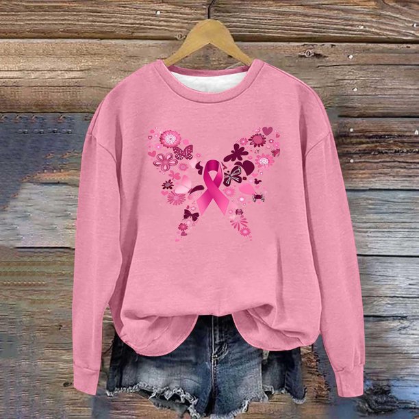 Ailaofu Breast Cancer Awareness Shirt Women Pink Ribbon Graphic Sweatshirt Breast Cancer Survivor Long Sleeve Shirts Tops