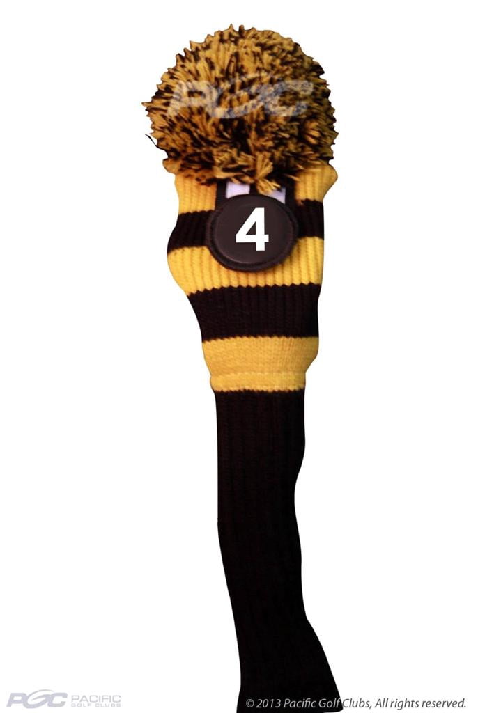Majek #3, #4, & #5 Hybrid Combo Pack Rescue Utility Black & Yellow Golf Headcover Knit Pom Pom Retro Classic Vintage Head Cover