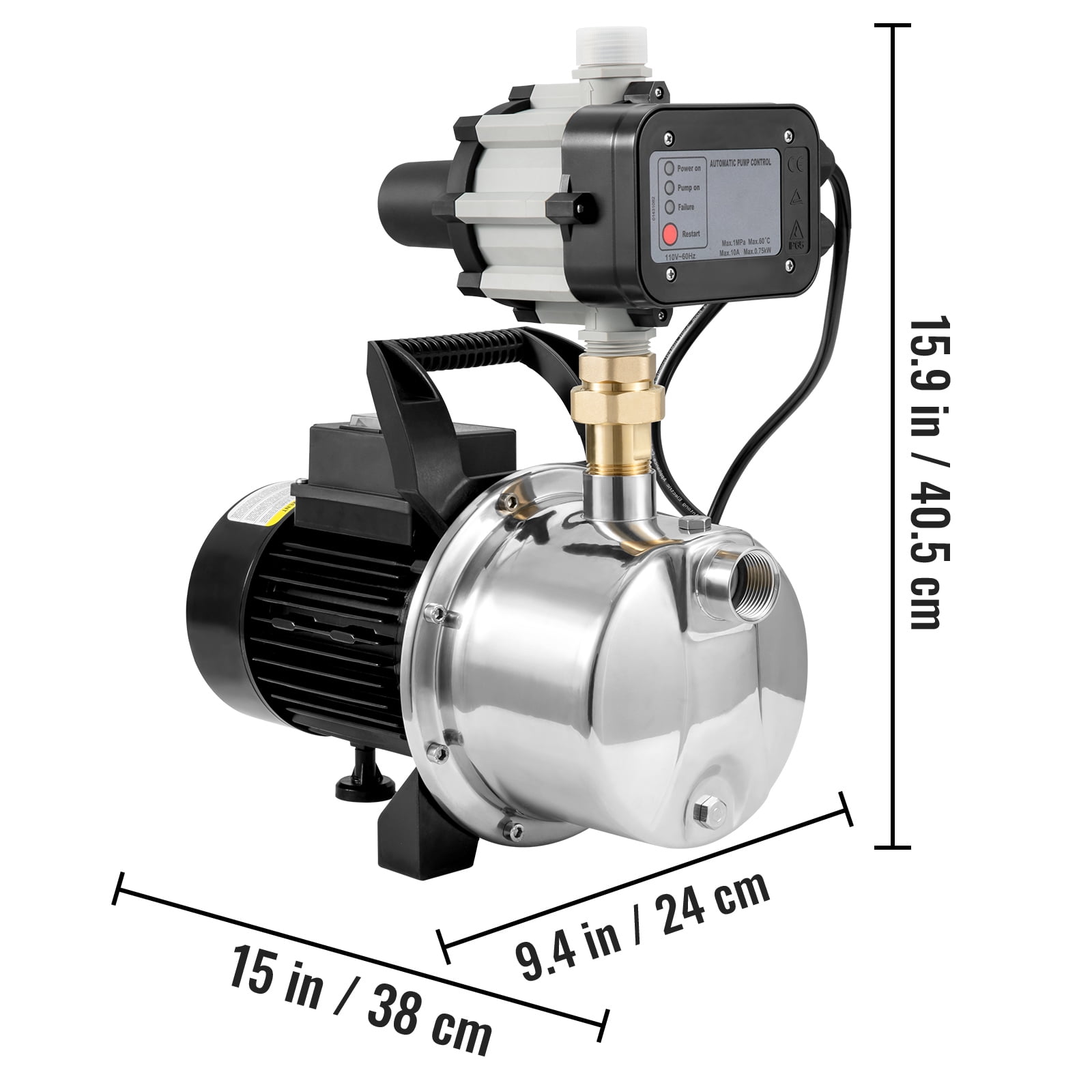 KFFKFF 1 HP Water Pump, 1200GPH 164ft Shallow Well Pump Portable Jet Pump w/ Auto Controller