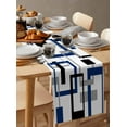 thumbnail image 3 of Blue Black Geometric Table Runner Modern Minimalist Stripes Aesthetic Tablerunners 16 x 72 Inch, Table Decorations Tabletop Scarf for Summer Gathering Holiday Farmhouse Kitchen Dining Decor, 3 of 6