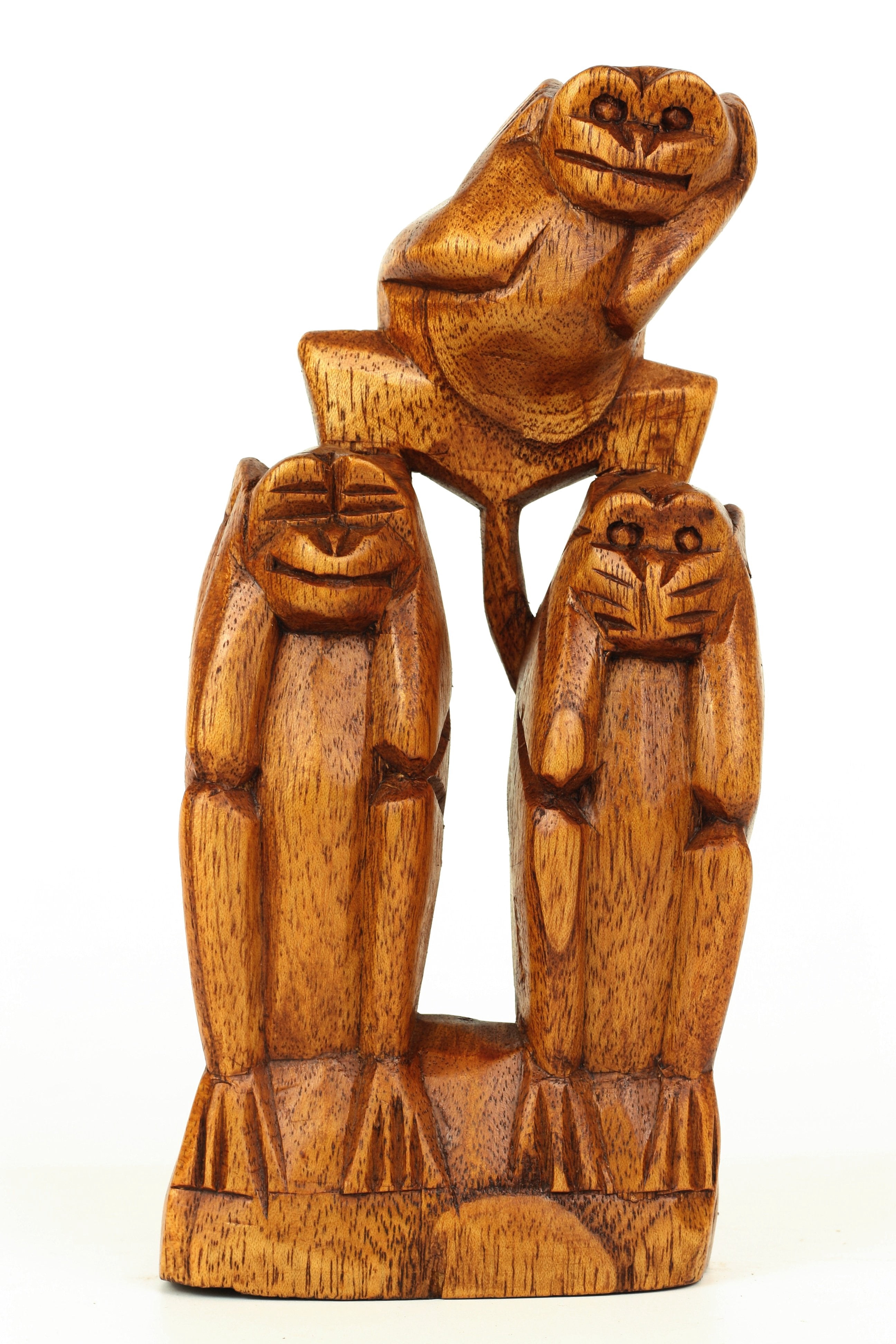 Rustic Monkeys Wooden Hand Carved 3 Standing Monkeys See, Hear, Speak No Evil ...