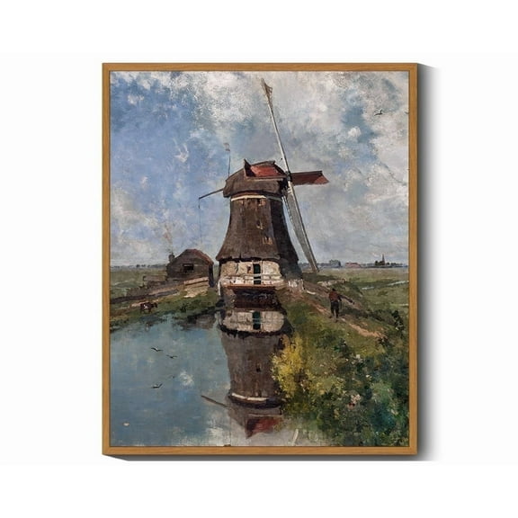 Drsoum Vintage Countrysid and Rivulet Wall Art Classic Retro Windmill Village Landscape Rustic Wall Prints Farmhouse Kitchen Bathroom Office Decor - 8x10in Nature Framed