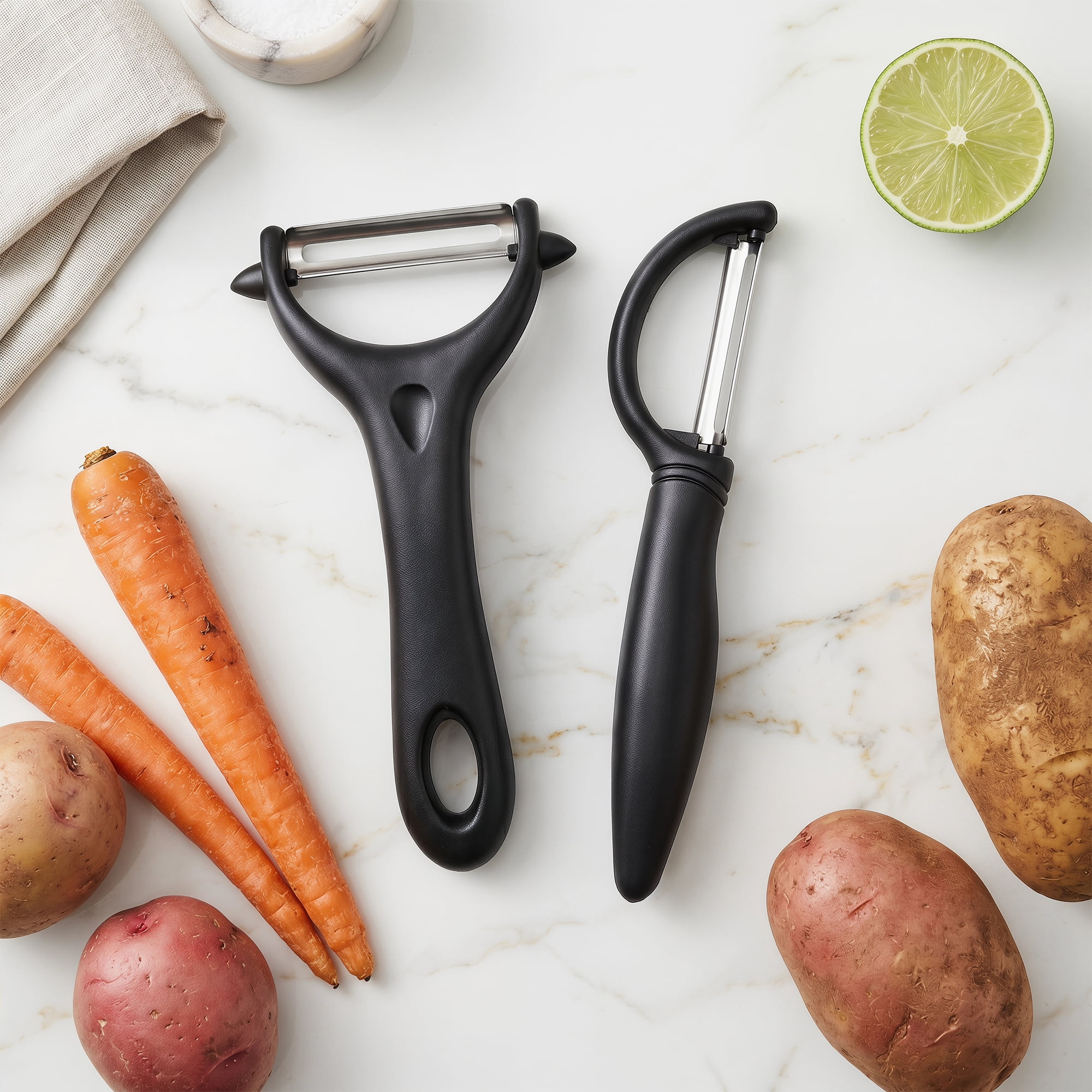 Unique Bargains Durable Plastic Vegetable Peeler with Ergonomic Handle Black 2Pcs