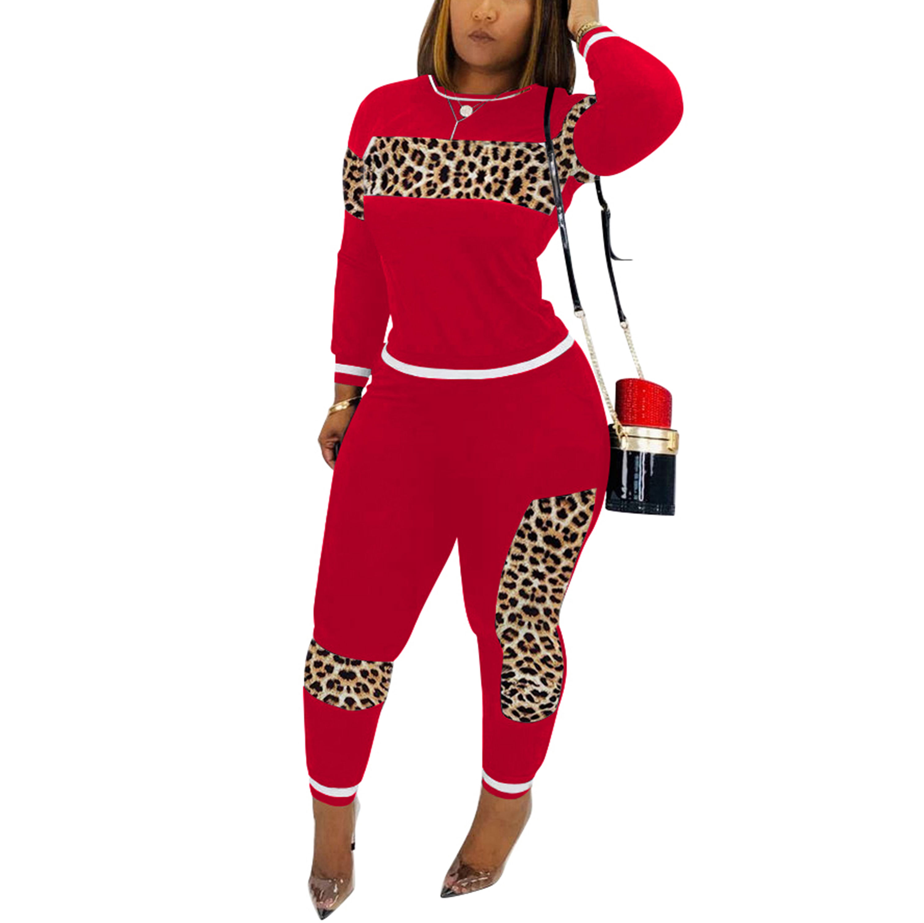 Pants 2 Piece Outfits Leopard Print 
