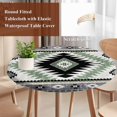 thumbnail image 4 of Green Gray Boho Round Tablecloth, Fitted Table Cover with Elastic for 36"-44" Round Tables, Southwestern Ethnic Abstract Geometric Table Cloth Outdoor Indoor Dinning Party Waterproof Tablecloths, 4 of 7